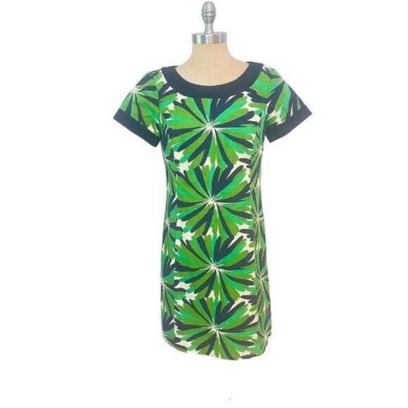 Boden Green & Black Leaf Print Shift Dress size US 6 - Picture 1 of 5